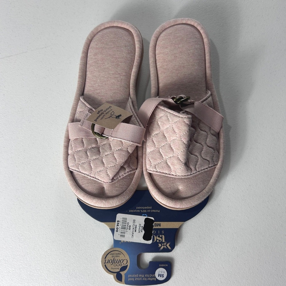 Isotoner Womens Eco Comfort Slippers Pink Quilted Memory Foam Size Small NEW